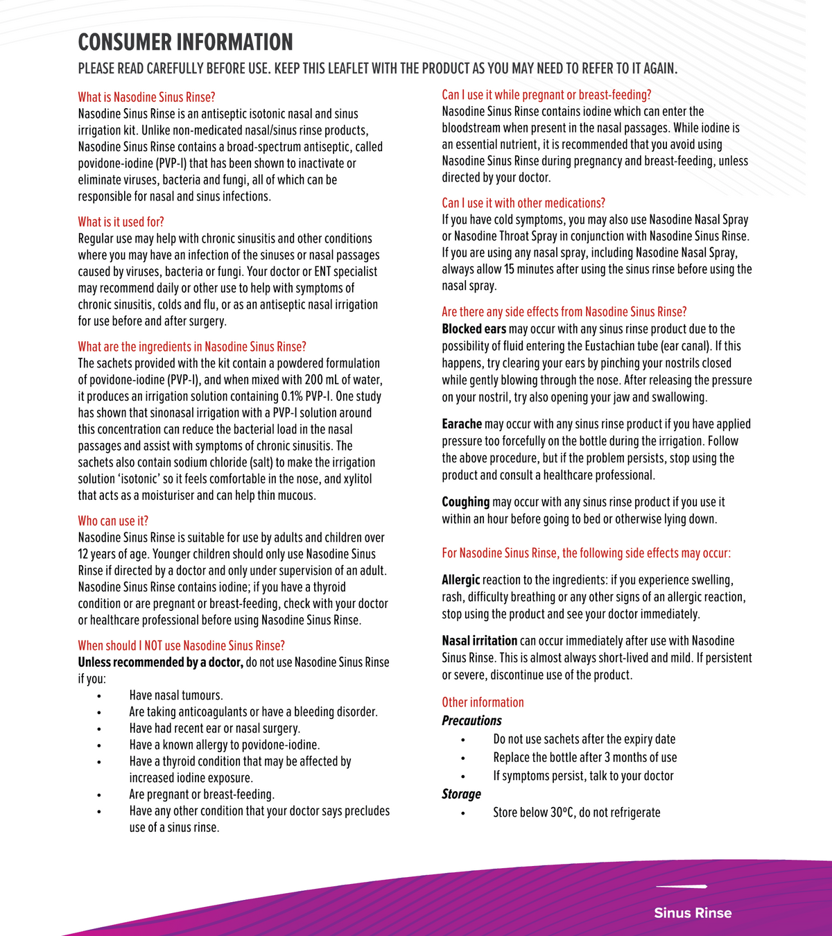 Nasodine Sinus Rinse consumer information