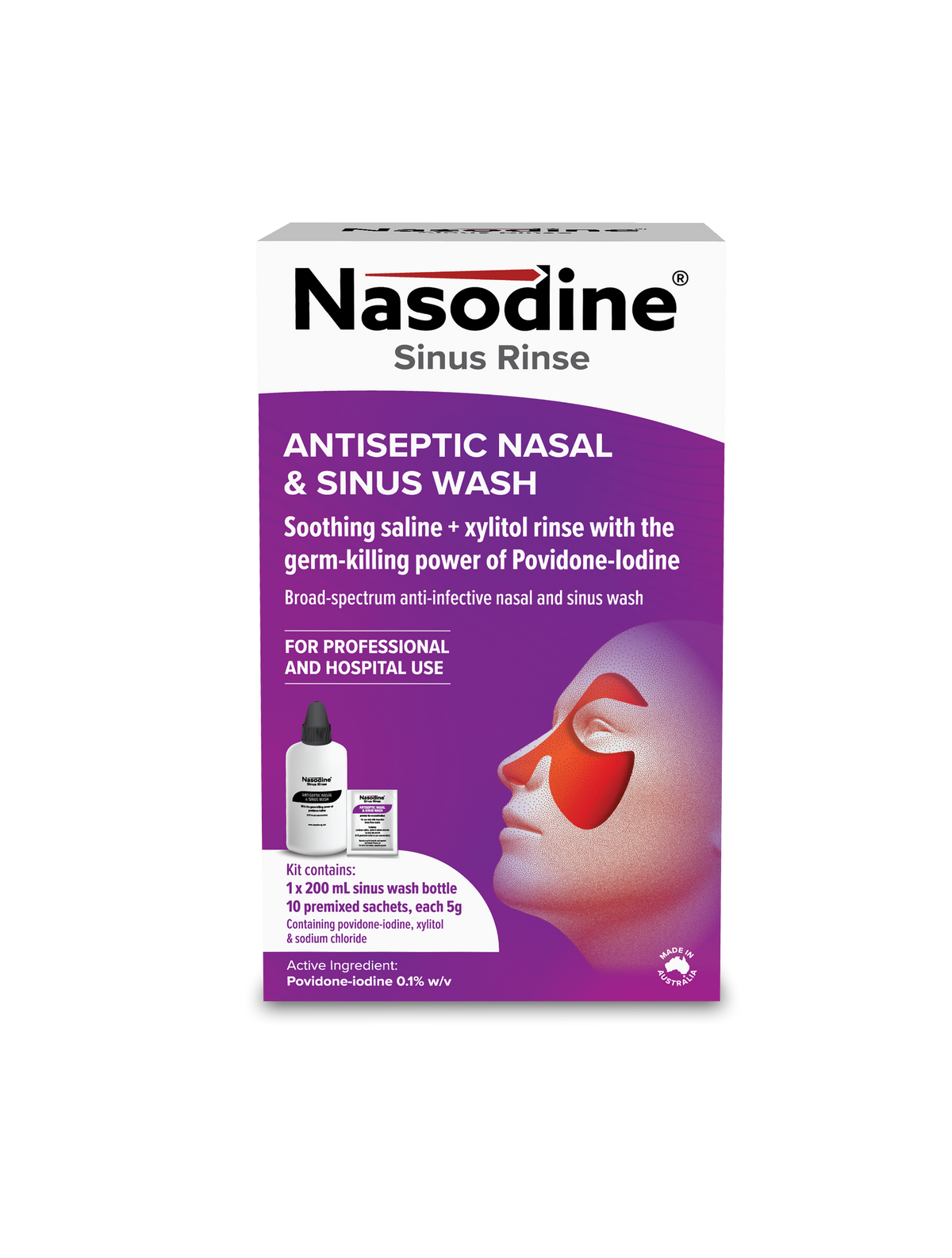 Nasodine Sinus Rinse kit carton, front view