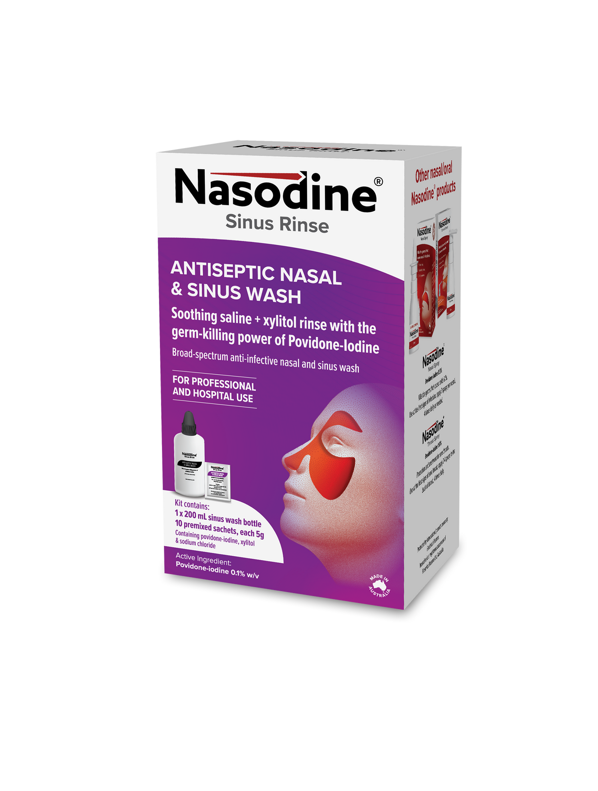 Nasodine Sinus Rinse carton, right side view