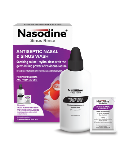 Nasodine Sinus Rinse kit with 200ml bottle and premixed sachets
